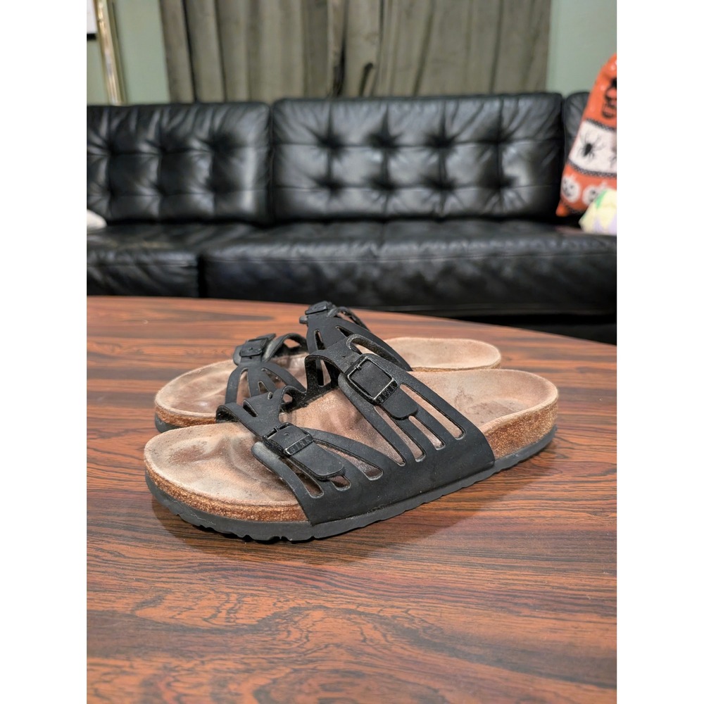 Birkenstock Granada Black Birko-Flor Cut Out Double Strap Sandals Size 37